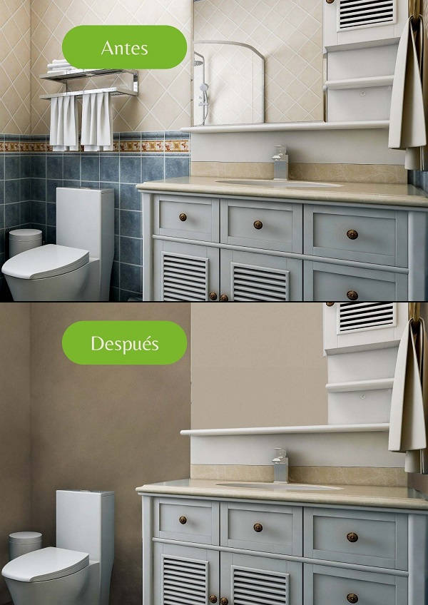 Antes y después de microcemento del baño