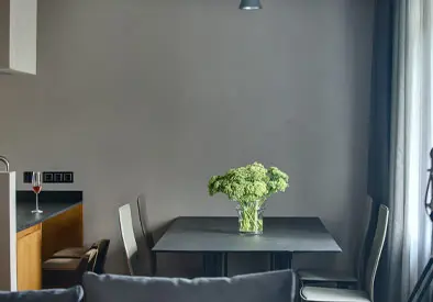 Sala de estar con pared de cemento decorativo