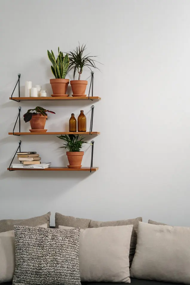 Salón con pared revestida con microcemento listo al uso