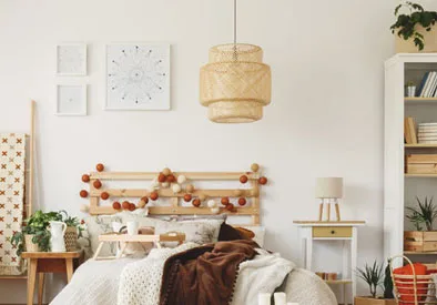 Dormitorio con microcemento en paredes