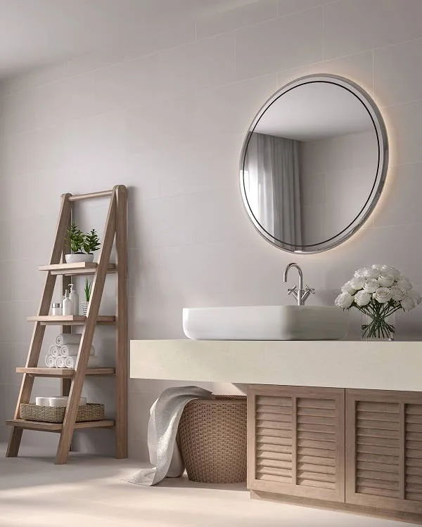 estantería madera baño para almacenaje