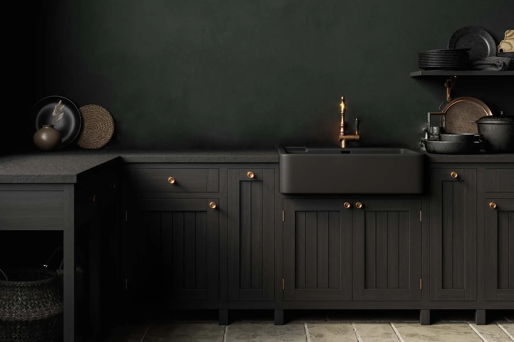 Kitchen with classic style and ready-to-use microcement walls