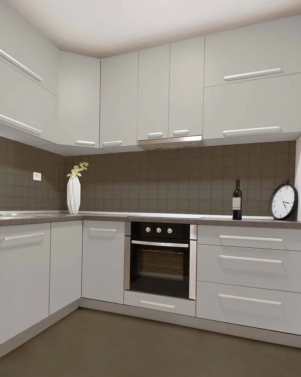Microcement in white and gray kitchen